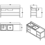 Commercial Stainless Steel Sink with Cupboard & Splashback 2 Bowls Left Side 1500x600x850mm - QNH1008
