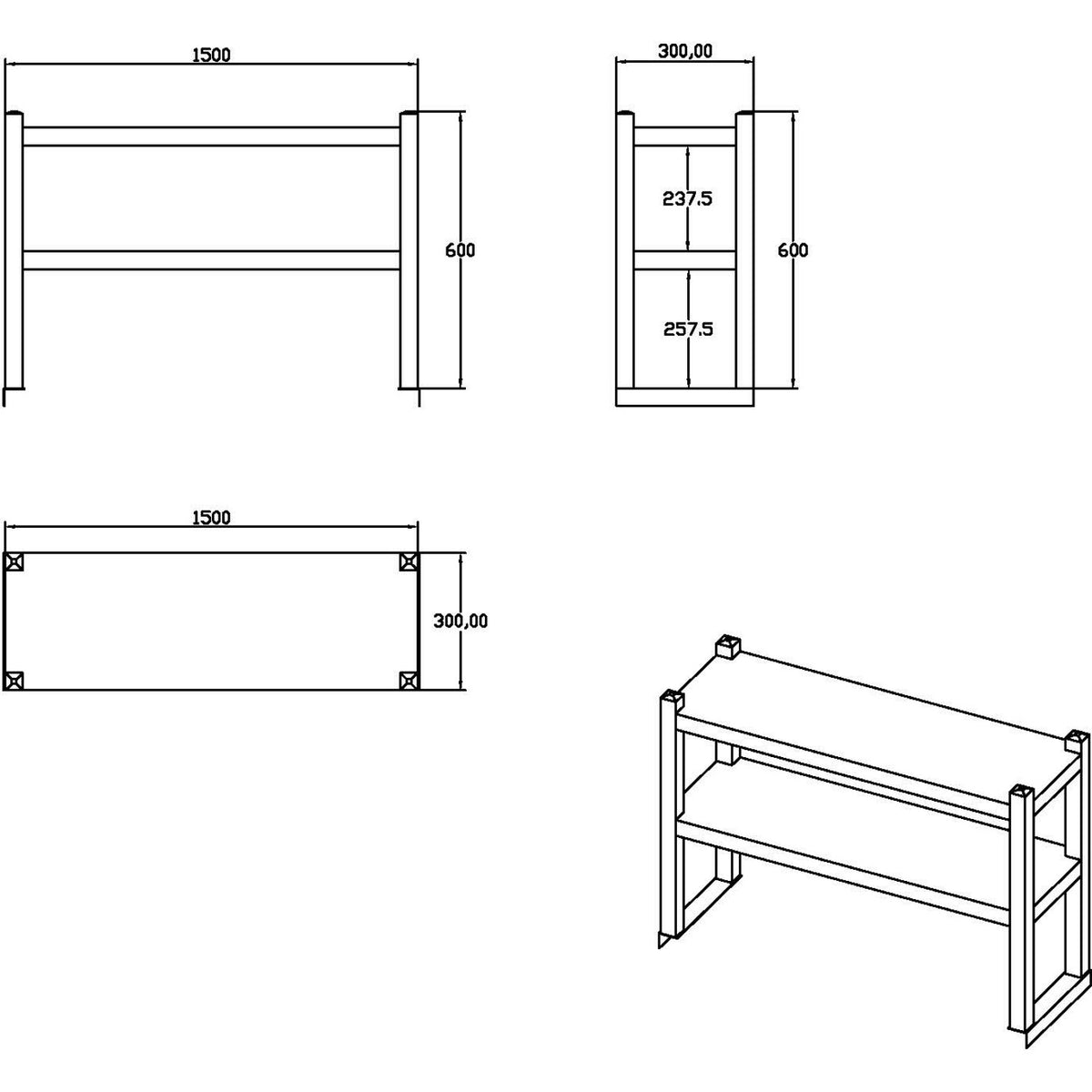 Double Tier Overshelf with Square Tubing Stainless Steel 1500x280x600mm - QNH106