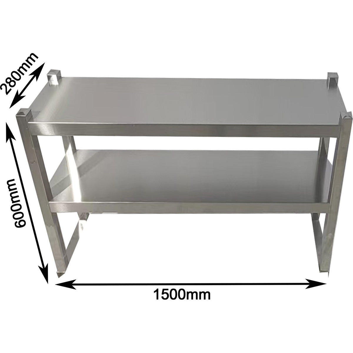 Double Tier Overshelf with Square Tubing Stainless Steel 1500x280x600mm - QNH106