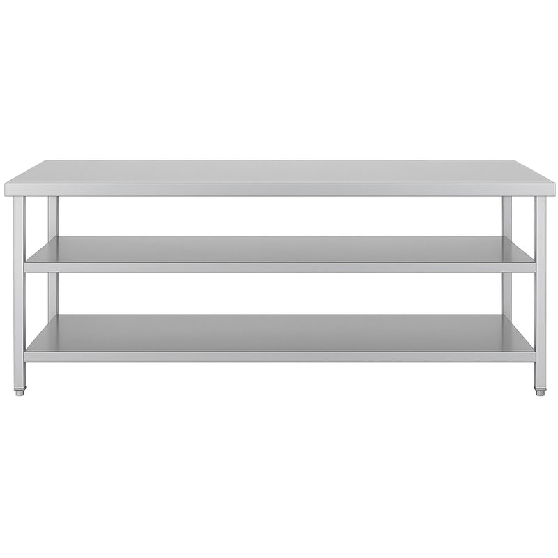 Commercial 3-Tier Stainless Steel Work Table with Undershelves 2100x600x850mm - QNH1140