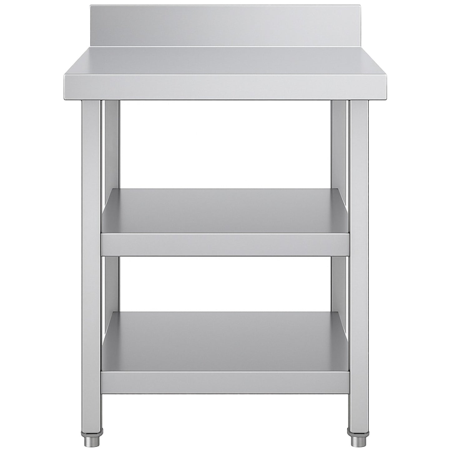 Commercial 3-Tier Stainless Steel Work Table with Undershelves and Backsplash 600x600x850mm - QNH1142