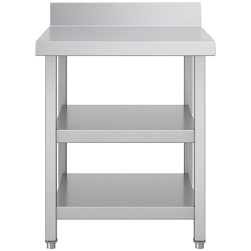 Commercial 3-Tier Stainless Steel Work Table with Undershelves and Backsplash 600x600x850mm - QNH1142