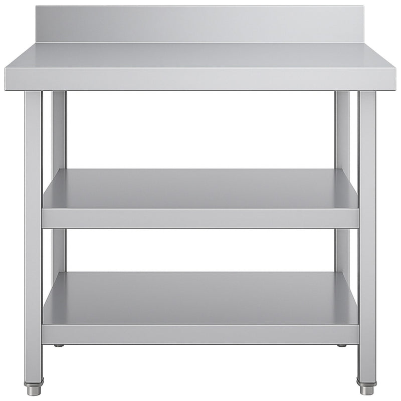 Commercial 3-Tier Stainless Steel Work Table with Undershelves and Backsplash 900x600x850mm - QNH1144