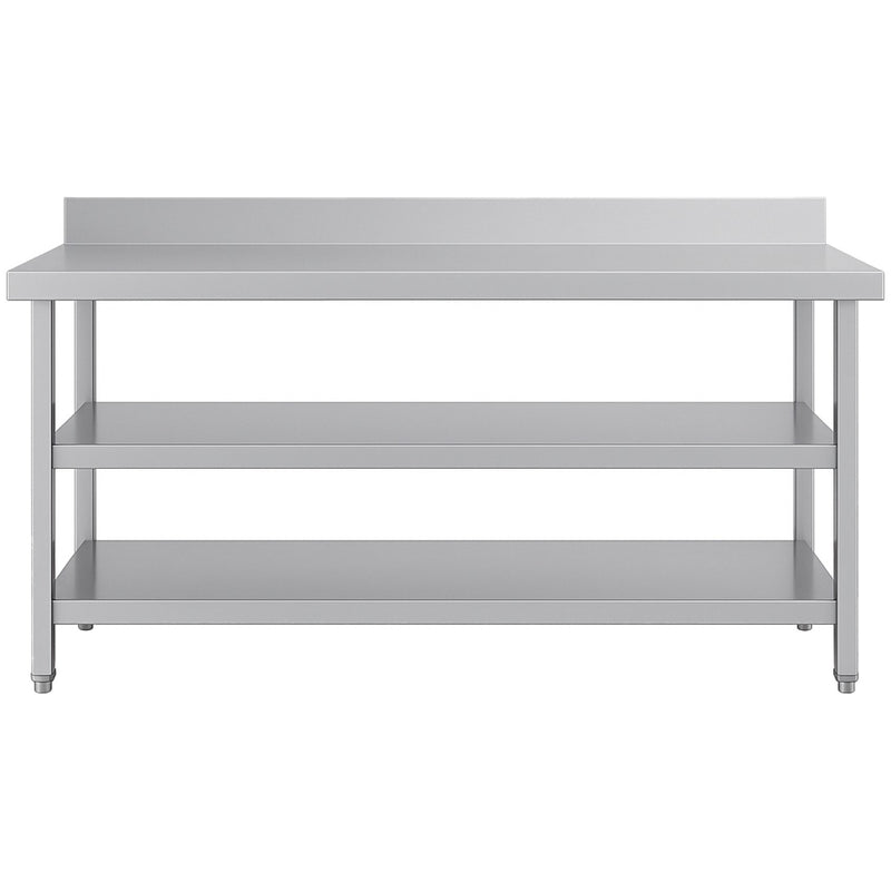 Commercial 3-Tier Stainless Steel Work Table with Undershelves and Backsplash 1800x600x850mm - QNH1150
