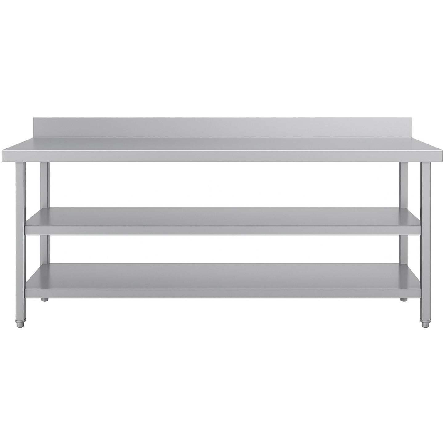 Commercial 3-Tier Stainless Steel Work Table with Undershelves and Backsplash 2100x600x850mm - QNH1152