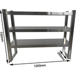 Triple Tier Overshelf with Square Tubing Stainless Steel 1200x280x750mm - QNH204