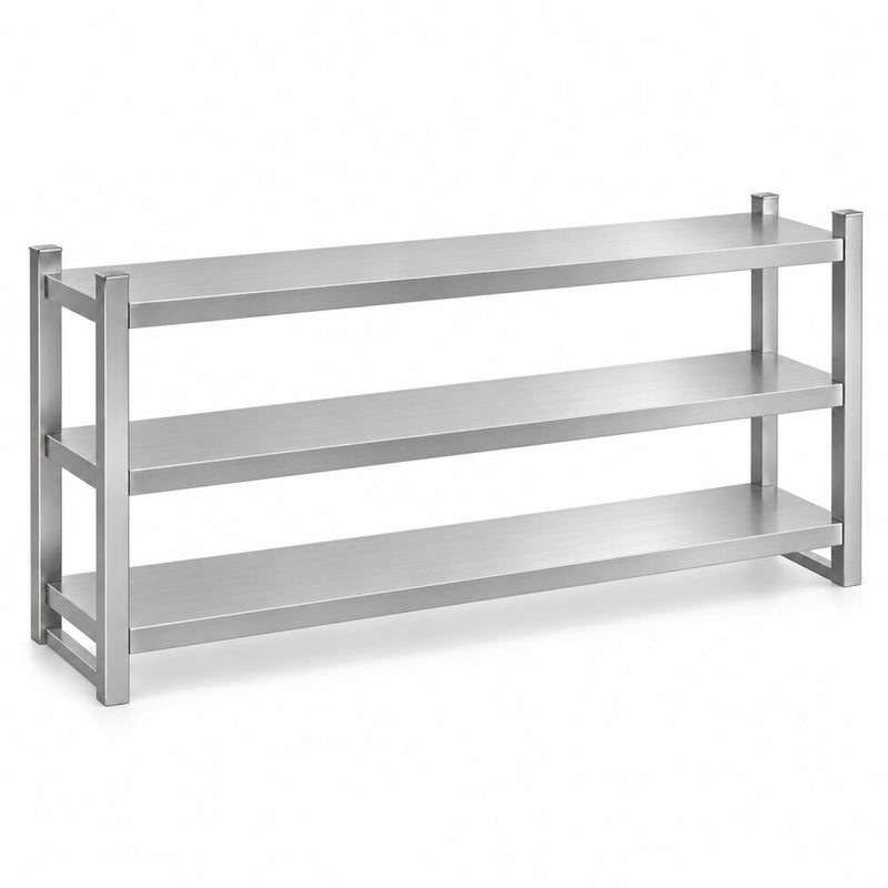 Triple Tier Overshelf with Square Tubing Stainless Steel 1800x280x750mm - QNH208