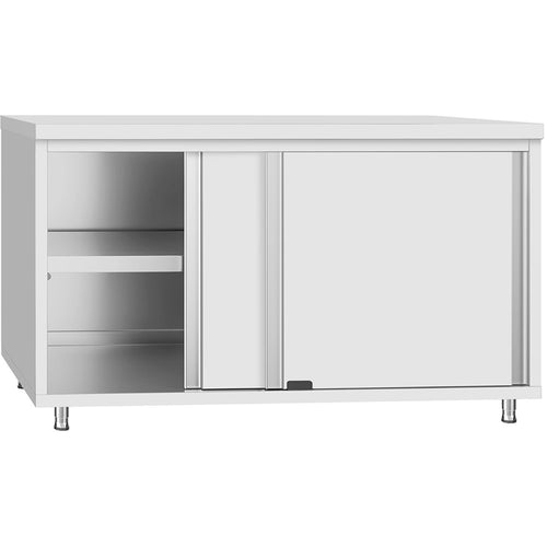 Commercial Stainless Steel Sliding Door Work Table Cabinet with Shelf 1500x600x850mm - QNH304