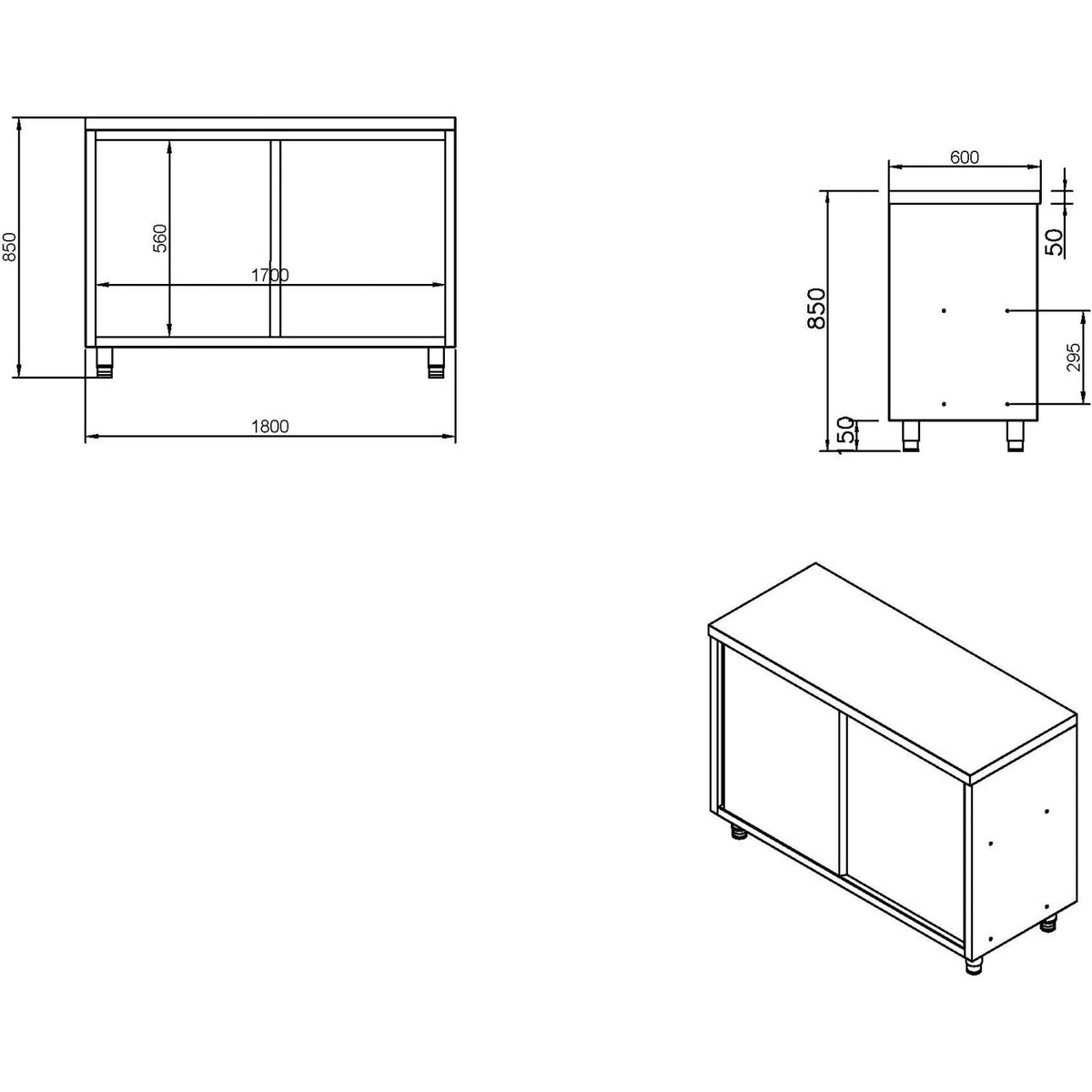 Commercial Stainless Steel Sliding Door Work Table Cabinet with Shelf 1800x600x850mm - QNH306