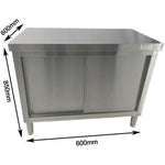 Commercial Stainless Steel Sliding Door Work Table Cabinet 600x600x850mm - QNH310