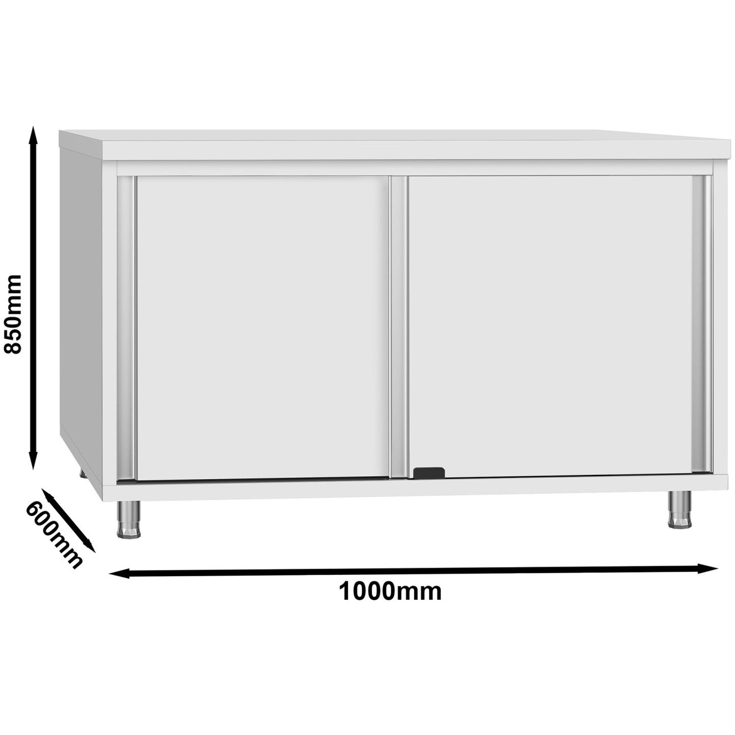 Commercial Stainless Steel Sliding Door Floor Cupboard 1000x600x850mm - QNH314