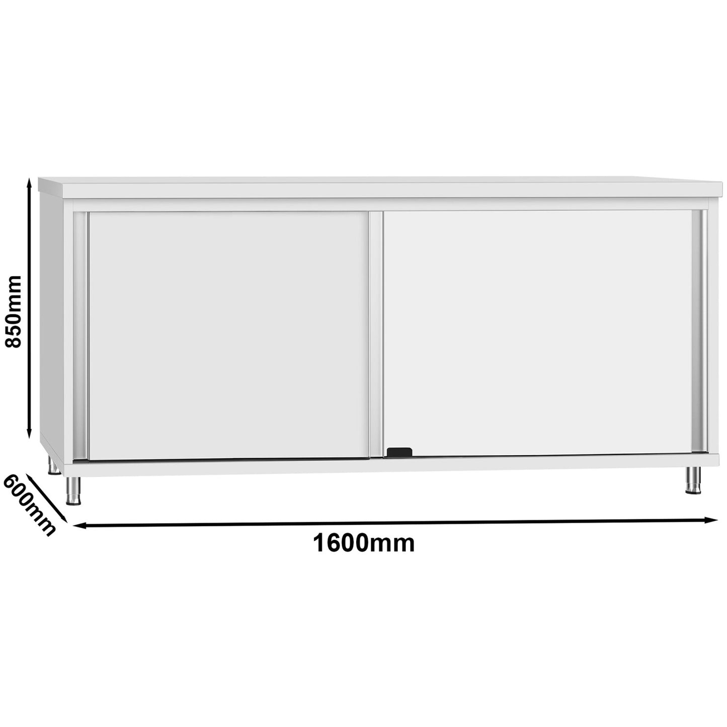 Commercial Stainless Steel Sliding Door Floor Cupboard 1600x600x850mm - QNH318