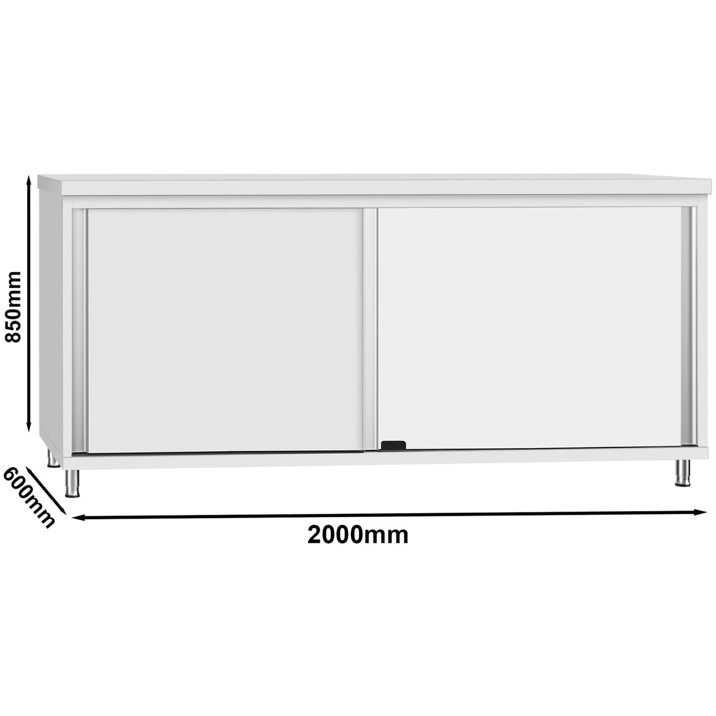 Commercial Stainless Steel Sliding Door Floor Cupboard 2000x600x850mm - QNH320