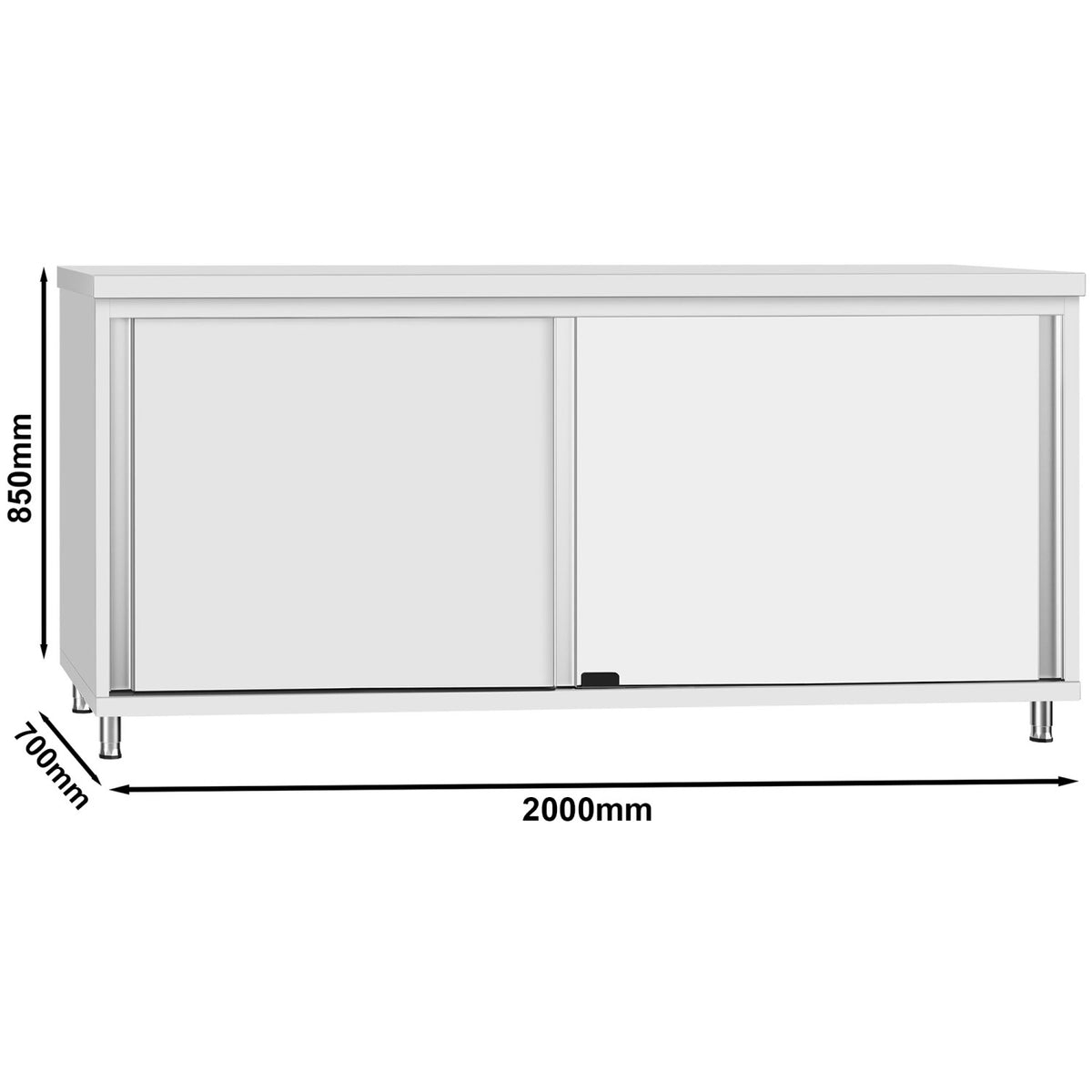 Commercial Stainless Steel Sliding Door Work Table Cabinet 2000x700x850mm - QNH334