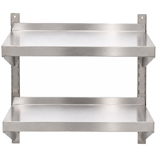 Commercial Stainless Steel Adjustable 2-Tier Wall Mounted Shelf 600 x 400 x 700mm - QNH44042