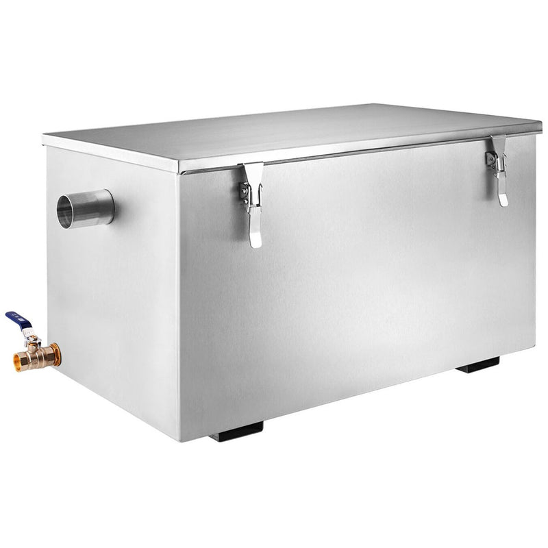 Commercial Stainless Steel Grease Trap with Lid and Outlet Valve 350x250x250mm - QNH508