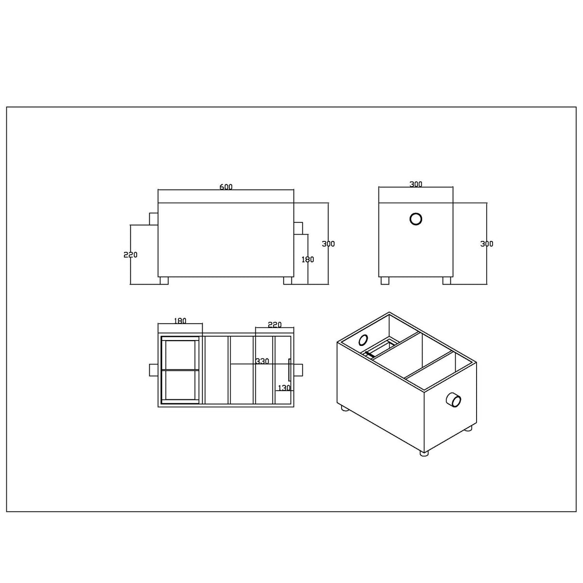 Commercial Stainless Steel Grease Trap with Lid and Outlet Valve 600x300x300mm - QNH516