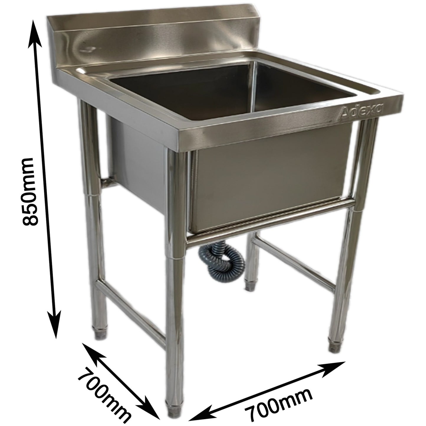 Commercial Stainless Steel Pot Wash Sink with Single Bowl and Splashback 700x700x850mm - QNH604