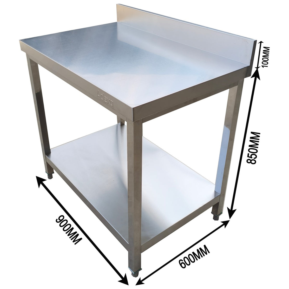 Commercial Stainless Steel 2 Tier Work Table with Splashback 900 x 600 x 850mm - QNH66034