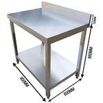 Commercial Stainless Steel 2 Tier Work Table with Splashback 900 x 600 x 850mm - QNH66034