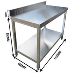 Commercial Stainless Steel 2 Tier Work Table with Splashback 1100 x 600 x 850mm - QNH66036