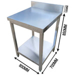 Commercial Stainless Steel 2 Tier Work Table with Splashback 800 x 700 x 850mm - QNH66048