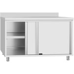 Commercial Stainless Steel Sliding Door Work Table Cabinet with Shelf and Backsplash 1000x700x950mm - QNH822