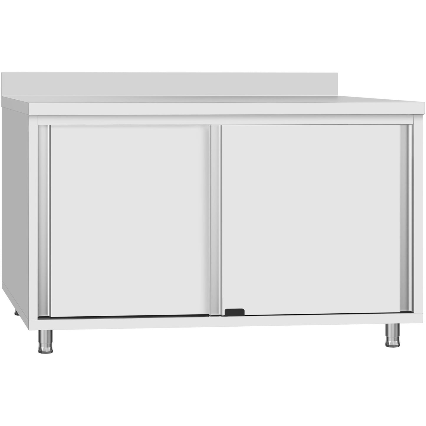 Commercial Stainless Steel Sliding Door Work Table Cabinet with Shelf and Backsplash 1200x700x950mm - QNH824