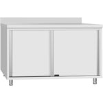 Commercial Stainless Steel Sliding Door Work Table Cabinet with Shelf and Backsplash 1200x700x950mm - QNH824