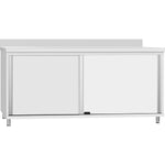 Commercial Stainless Steel Sliding Door Work Table Cabinet with Shelf and Backsplash 1600x500x950mm - QNH842