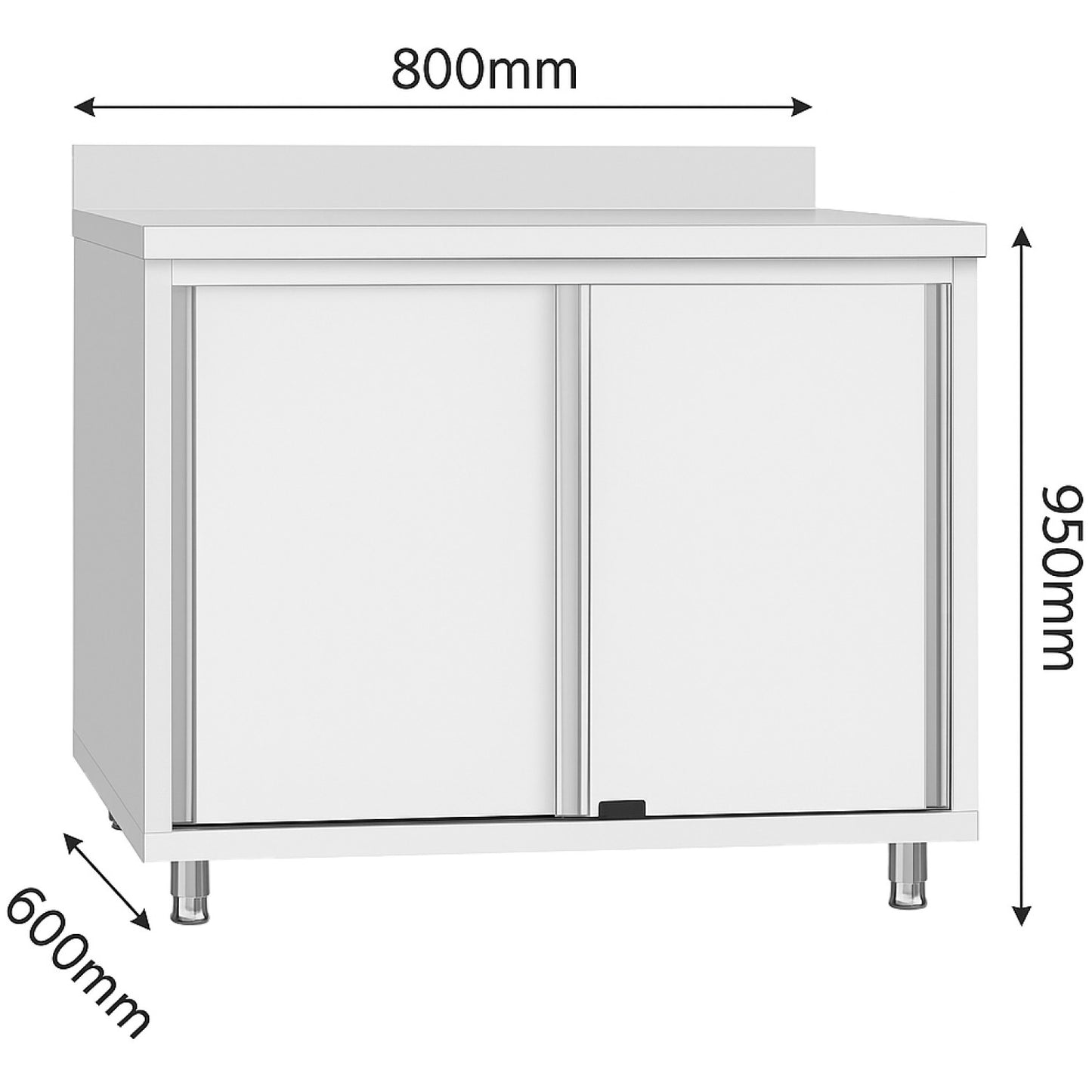Commercial Stainless Steel Sliding Door Work Table Cabinet with Shelf and Backsplash 800x600x950mm - QNH810