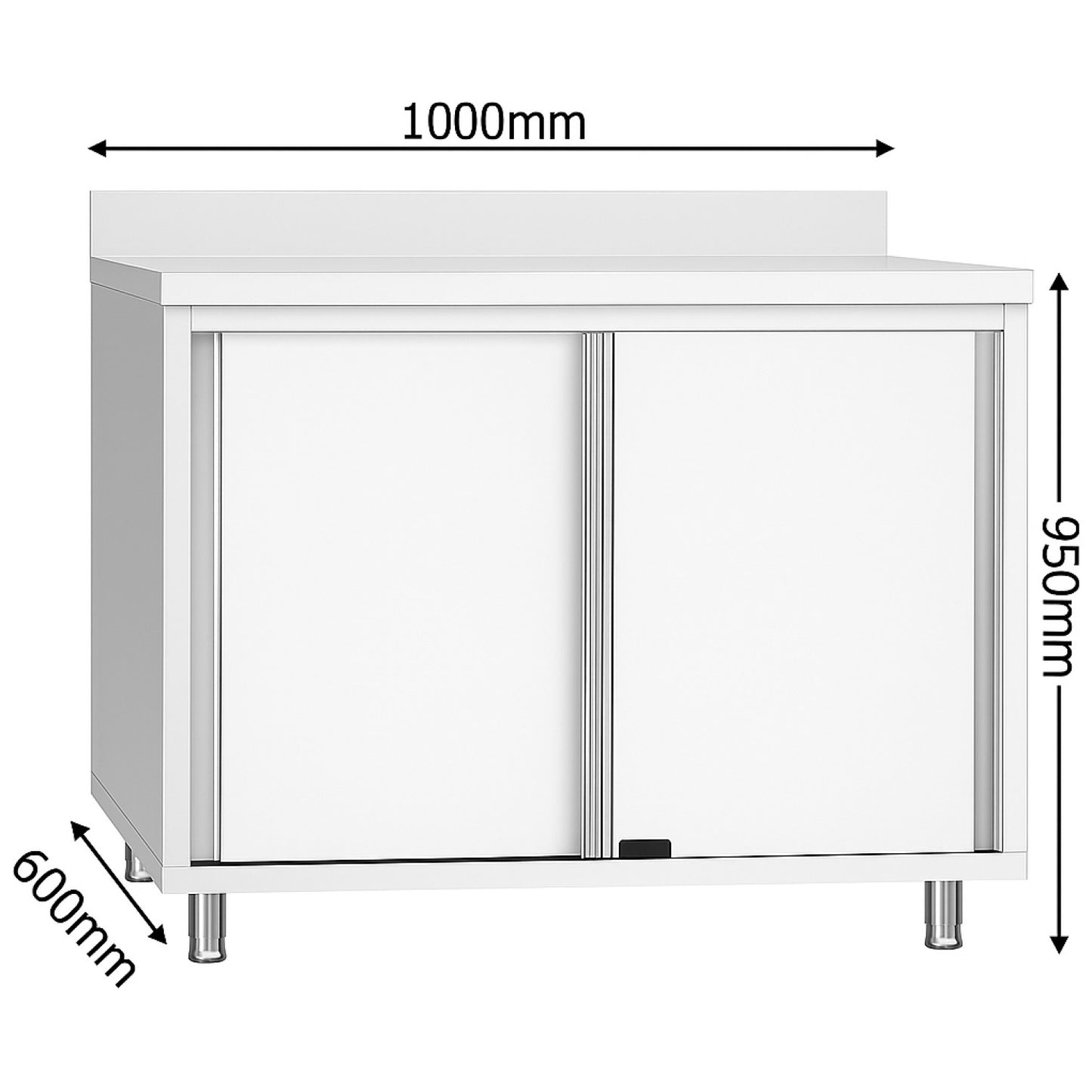 Commercial Stainless Steel Sliding Door Work Table Cabinet with Shelf and Backsplash 1000x600x950mm - QNH812