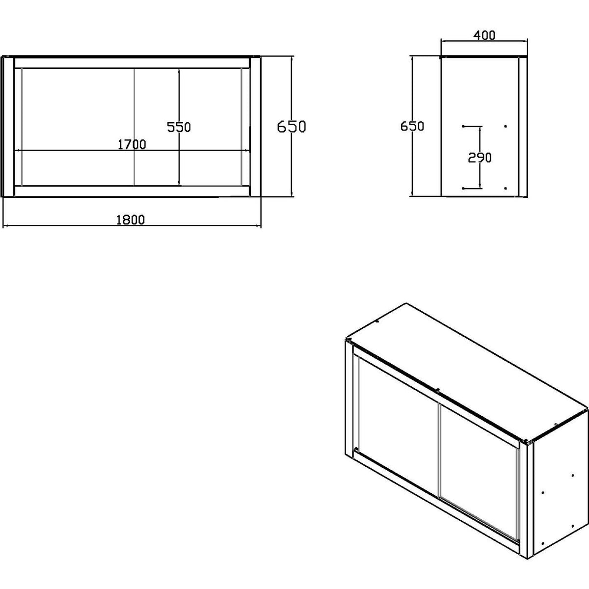 Commercial Stainless Steel Wall Cabinet with Sliding Doors and Inner Shelf 1800x400x650mm - QNH908