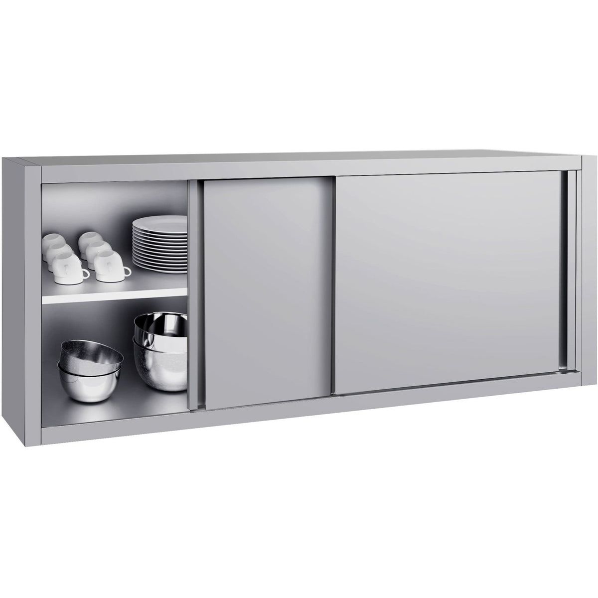 Commercial Stainless Steel Wall Cabinet with Sliding Doors and Inner Shelf 1800x400x650mm - QNH908