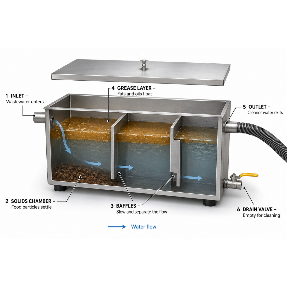 Commercial Stainless Steel Grease Trap with Lid and Outlet Valve 800x400x300mm - QNH518