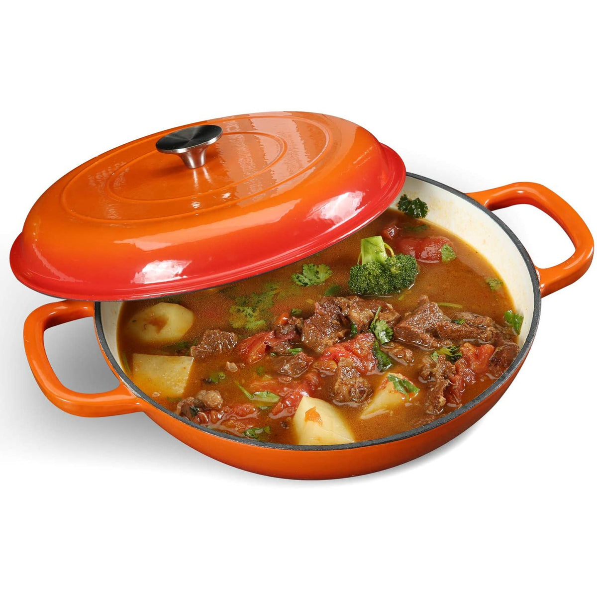 Enameled Cast iron Casserole Shallow pot Round Orange ø31cm 2.5 litres - QT3107O