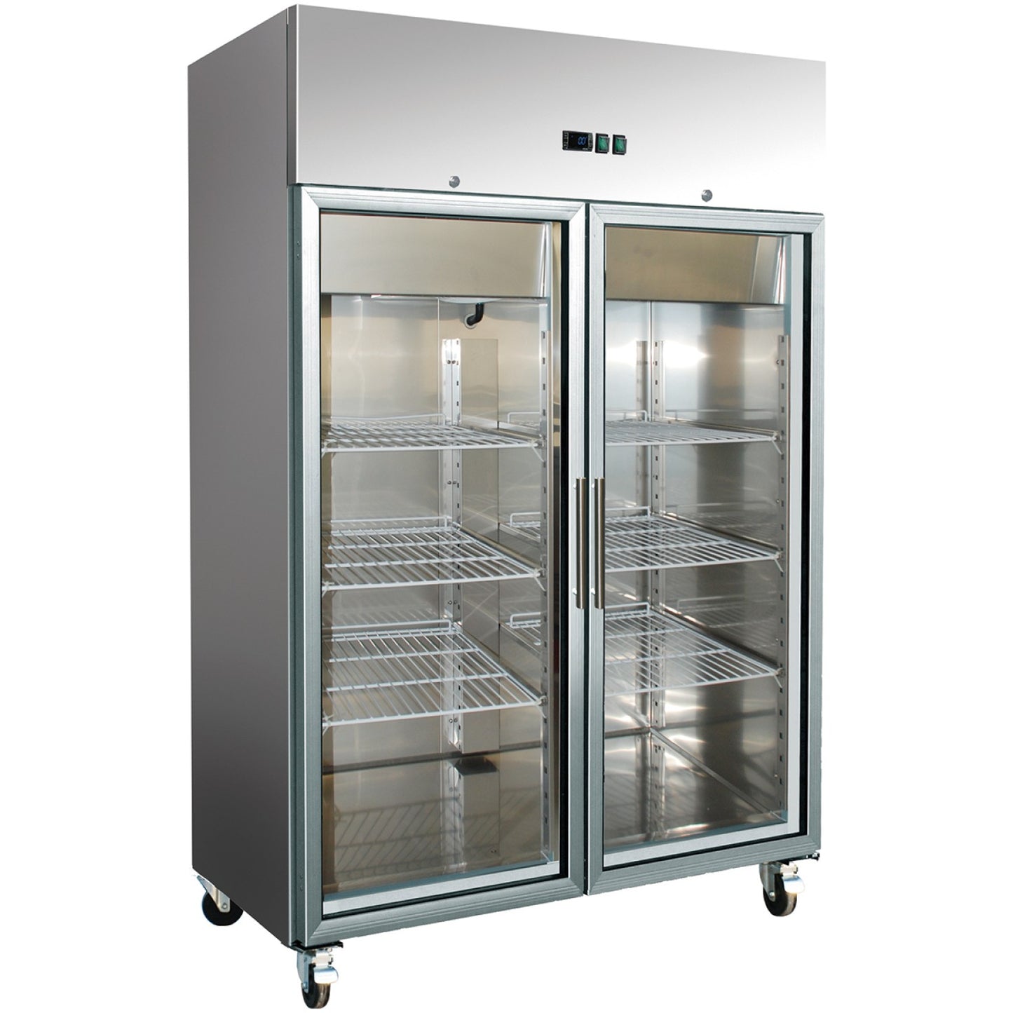 1400lt Commercial Refrigerator Stainless steel Upright cabinet Twin glass door GN2/1 Ventilated cooling - R1400VGLASS