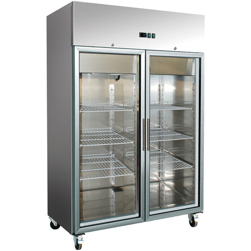 1400lt Commercial Refrigerator Stainless steel Upright cabinet Twin glass door GN2/1 Ventilated cooling - R1400VGLASS