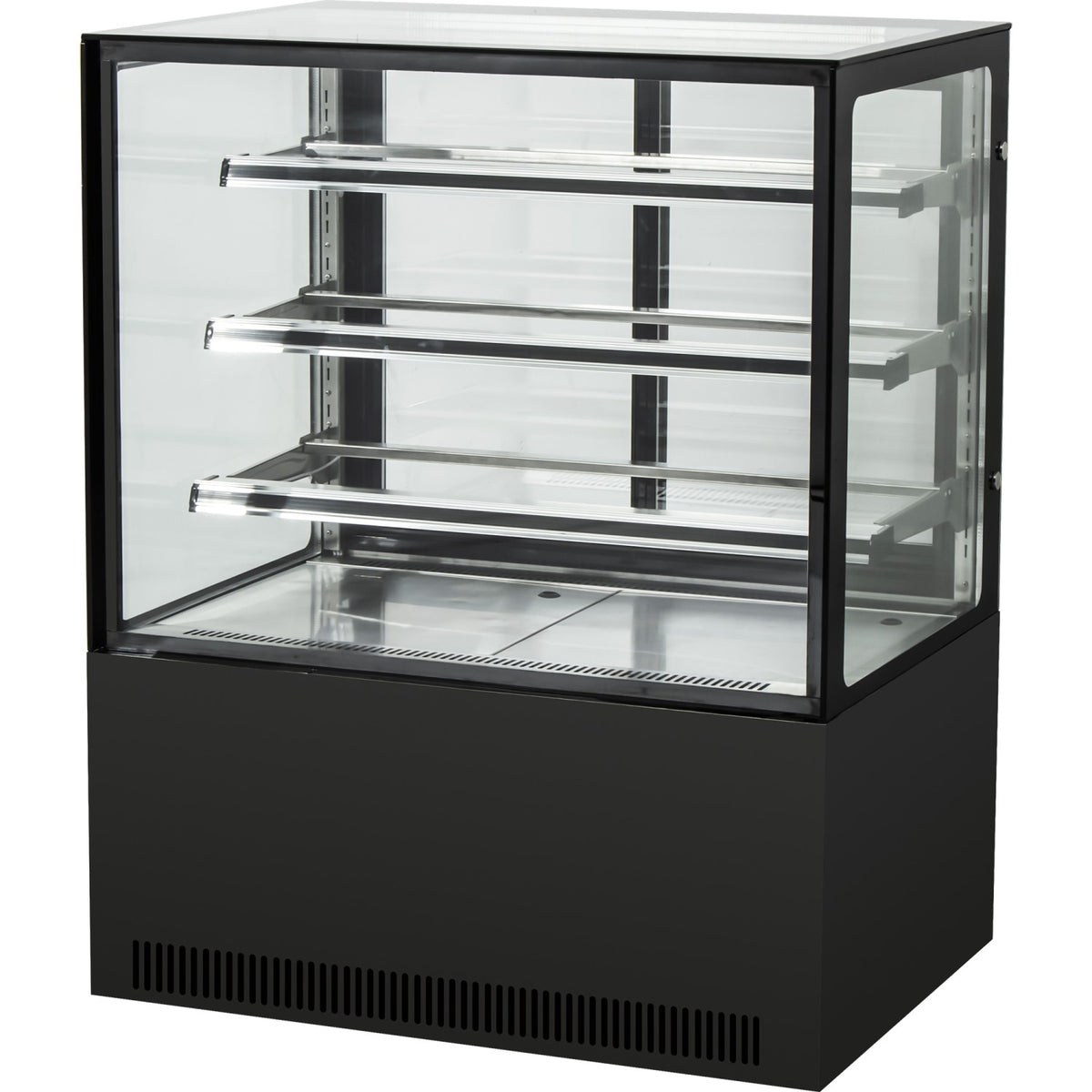 Cake counter Straight front 900x730x1300mm 3 shelves Black base LED - GN900R3BLACK