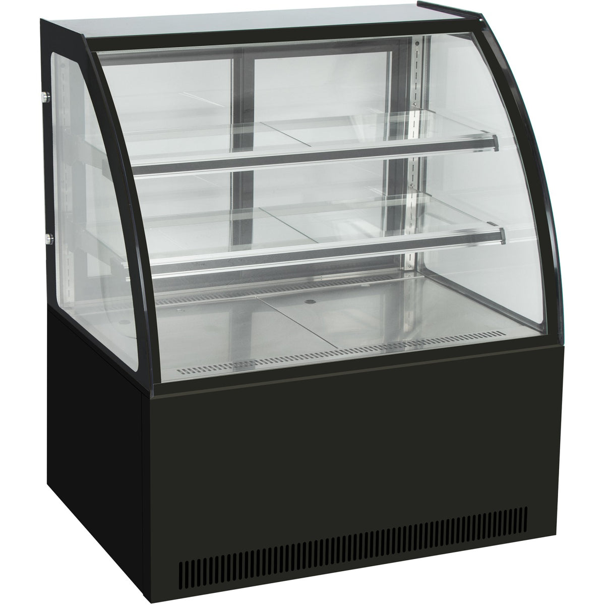 Cake counter Curved front 1500x730x1200mm 2 shelves Black base LED - GN1500C2BLACK