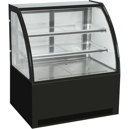 Cake counter Curved front 1500x730x1200mm 2 shelves Black base LED - GN1500C2BLACK