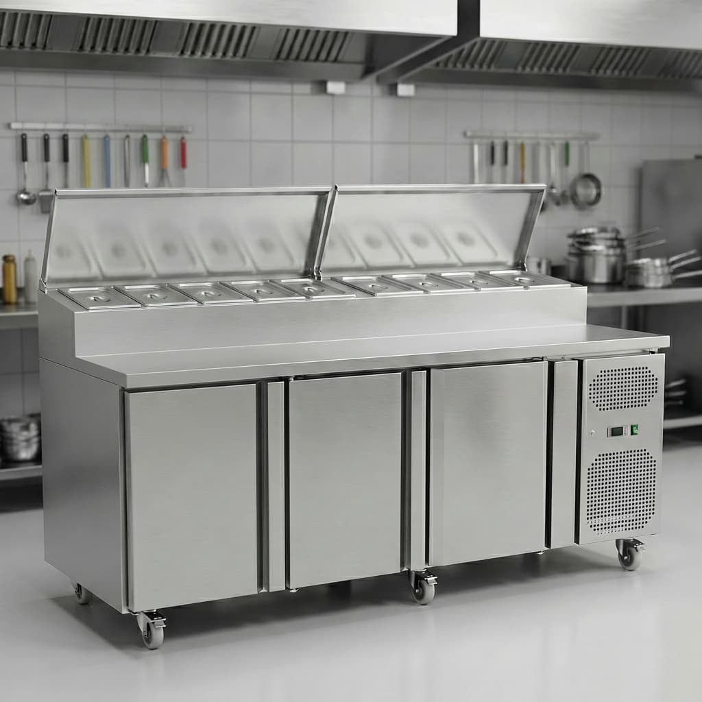 Contender 3 Door Refrigerated Prep Counter with Castors 10 x 1/4 GN