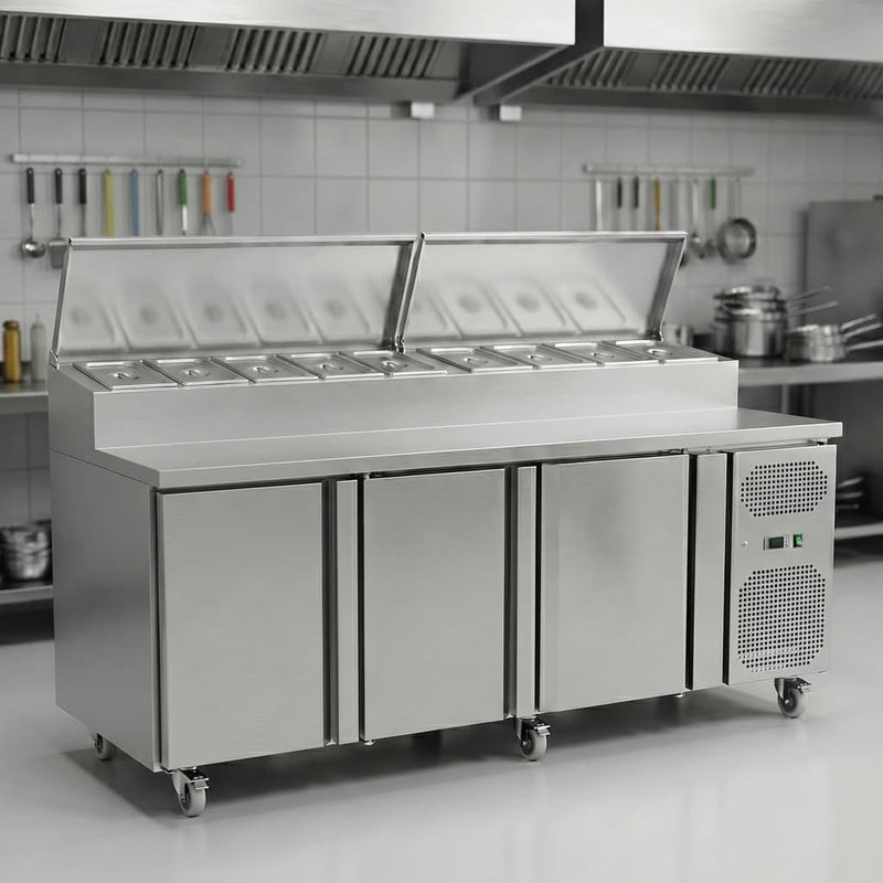 Contender 3 Door Refrigerated Prep Counter with Castors 10 x 1/4 GN