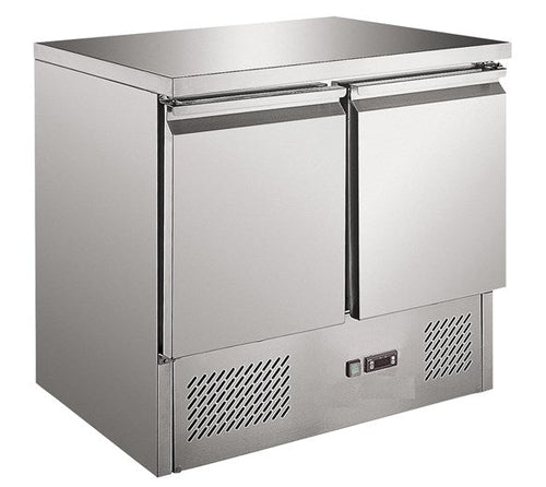 Contender S901 2 Door Refrigerated Prep Counter with Solid Stainless Steel Top
