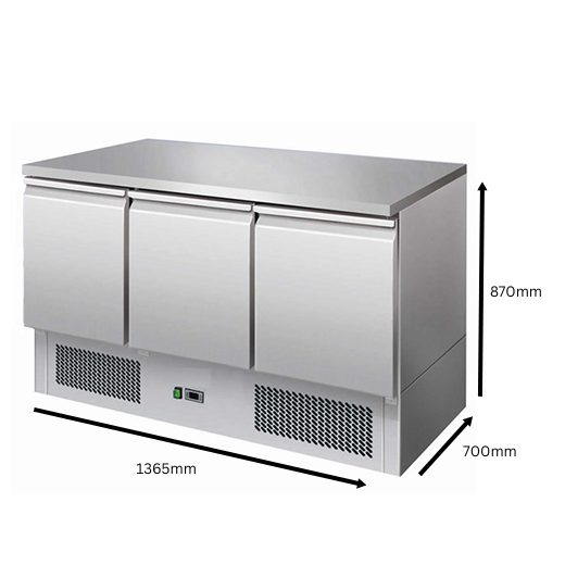 Contender 3 Door Refrigerated Prep Counter dimensions