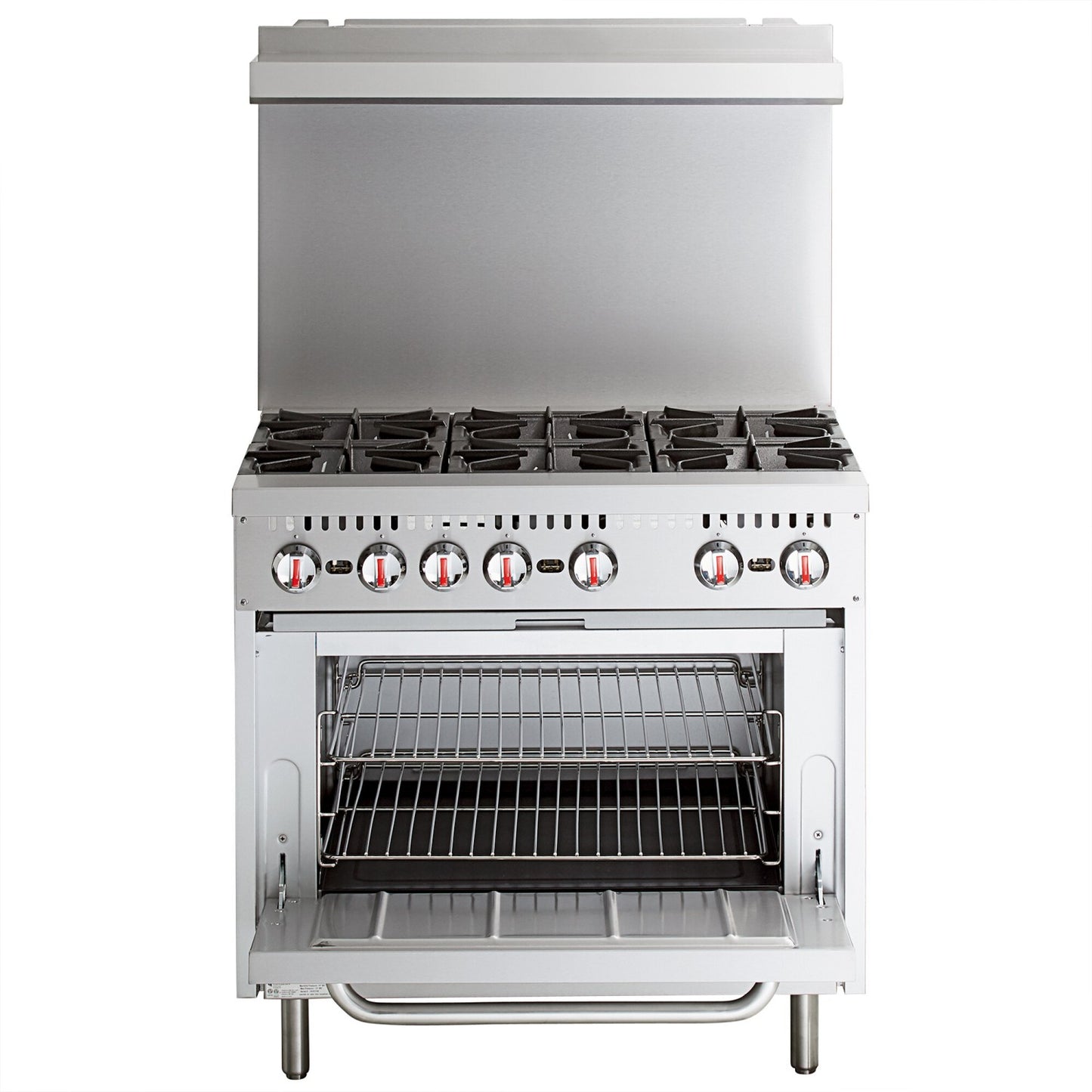 Professional Stainless Steel Gas Range Oven (8kW/hr) with 6 Burners (36kW/hr) and Removable Overshelf - RGR36X