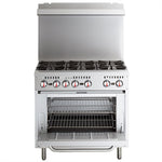 Professional Stainless Steel Gas Range Oven (8kW/hr) with 6 Burners (36kW/hr) and Removable Overshelf - RGR36X