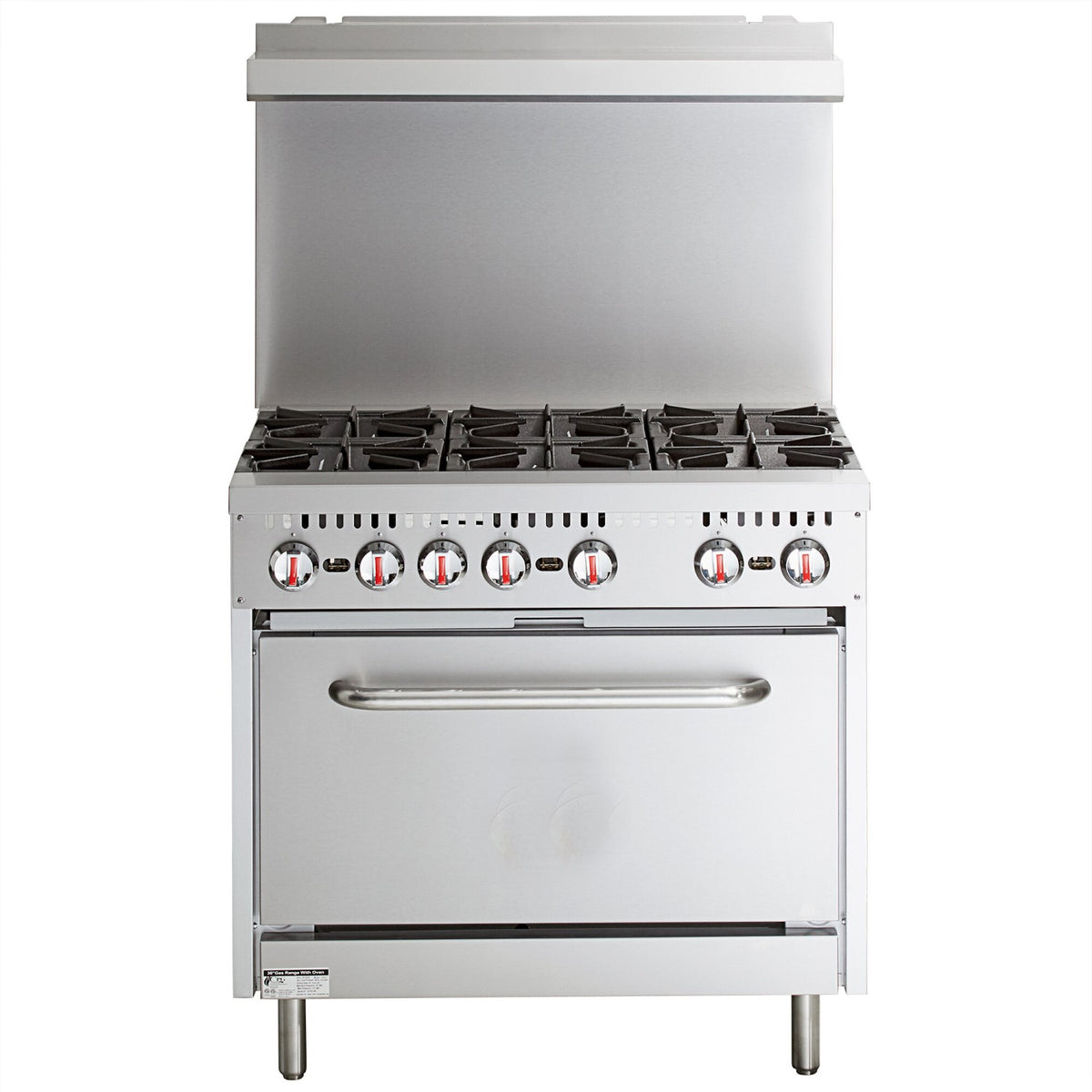 Professional Stainless Steel Gas Range Oven (8kW/hr) with 6 Burners (36kW/hr) and Removable Overshelf - RGR36X