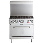 Professional Stainless Steel Gas Range Oven (8kW/hr) with 6 Burners (36kW/hr) and Removable Overshelf - RGR36X