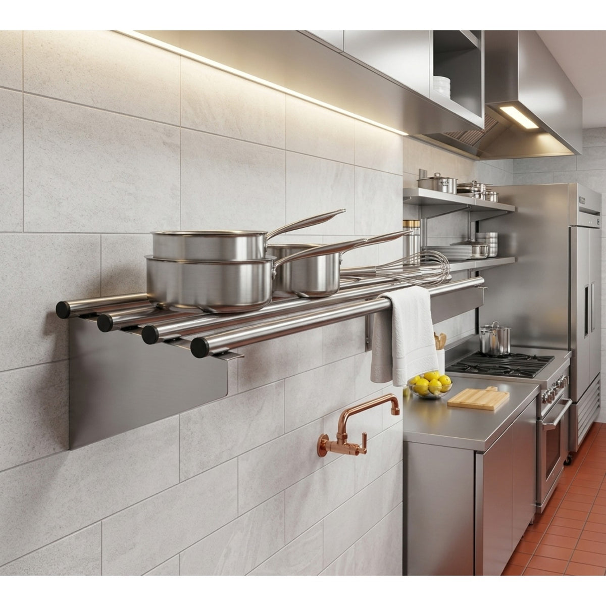 Commercial Stainless Steel Wall Mounted Rack 600×300×230mm 4 Tube - RTW130060